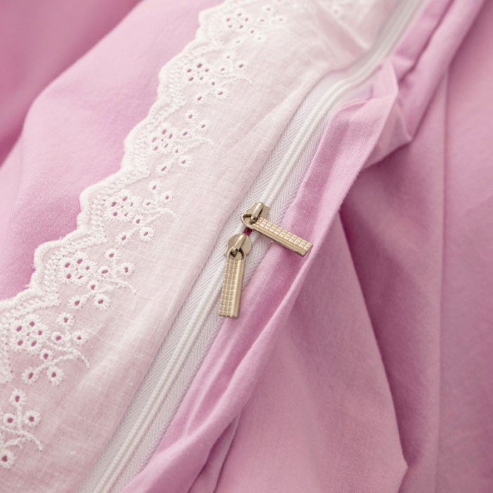 91家纺网 家纺一手货源 找家纺 怡家居 2021新款全棉水洗刺绣花边四件套 丁香紫