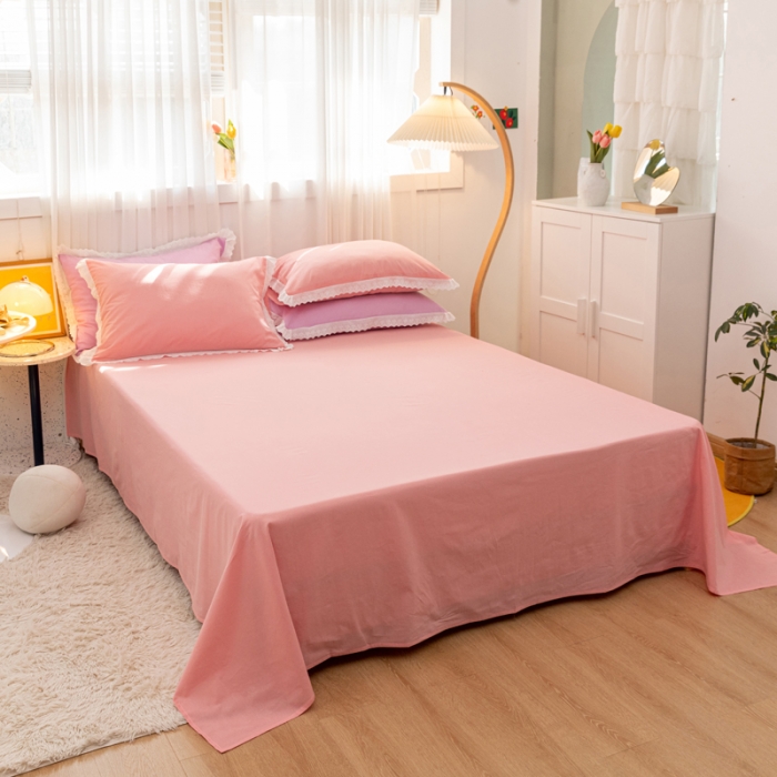 91家纺网 家纺一手货源 找家纺 怡家居 2021新款全棉水洗刺绣花边四件套 蜜桃粉