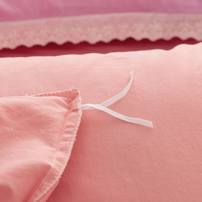 91家纺网 家纺一手货源 找家纺 怡家居 2021新款全棉水洗刺绣花边四件套 蜜桃粉