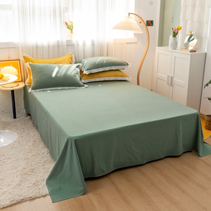 91家纺网 家纺一手货源 找家纺 怡家居 2021新款全棉水洗刺绣花边四件套 墨绿