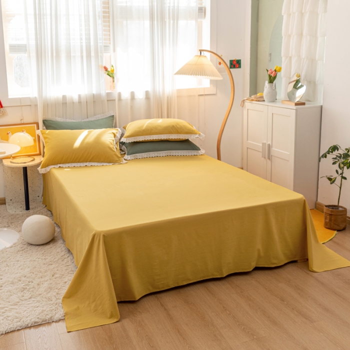 91家纺网 家纺一手货源 找家纺 怡家居 2021新款全棉水洗刺绣花边四件套 柠檬黄