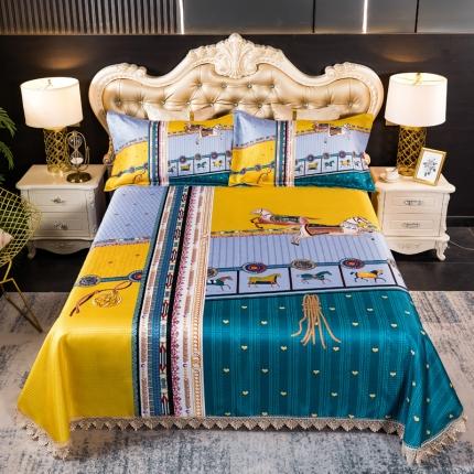 91家纺网 家纺一手货源 找家纺 青竹苑 2021新款数码印花蕾丝提花冰丝席 皇家马德里