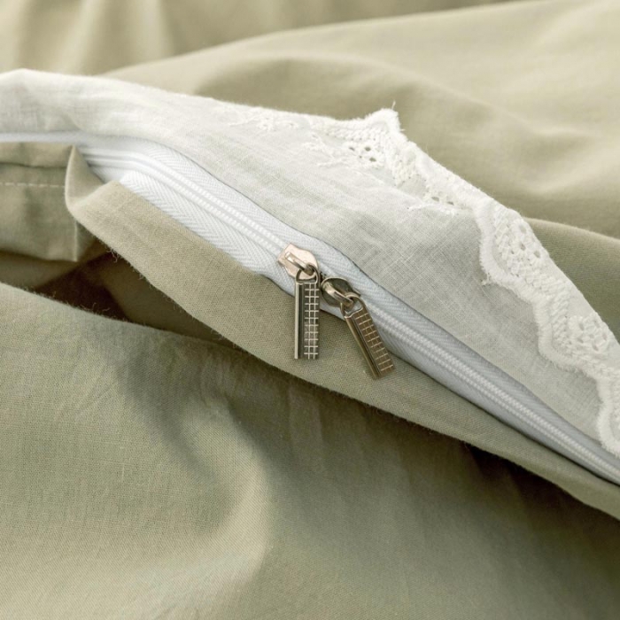 91家纺网 家纺一手货源 找家纺 怡家居 2021新款全棉水洗刺绣花边四件套 竹青