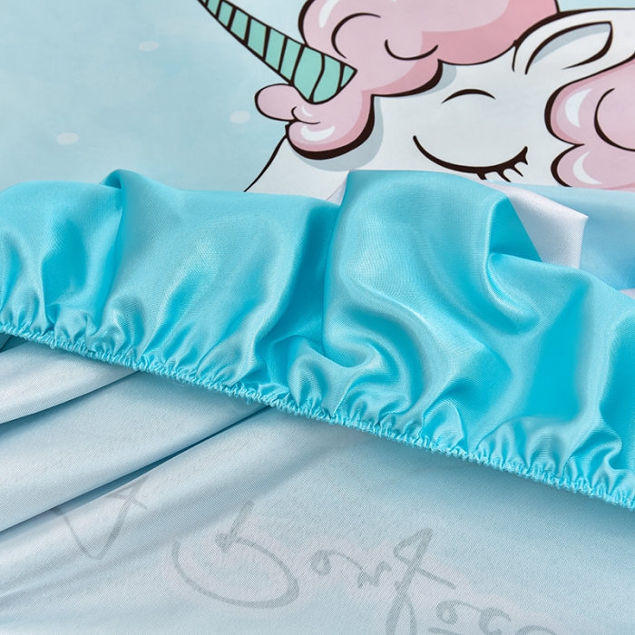 91家纺网 家纺一手货源 找家纺 同田 2023新款大版冰丝床笠凉席三件套空调软席 彩虹独角兽