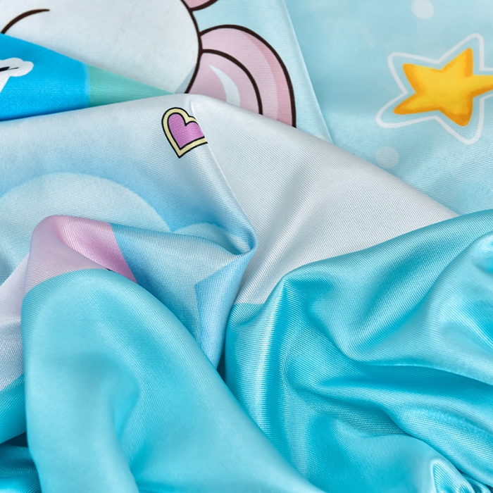 91家纺网 家纺一手货源 找家纺 同田 2023新款大版冰丝床笠凉席三件套空调软席 彩虹独角兽