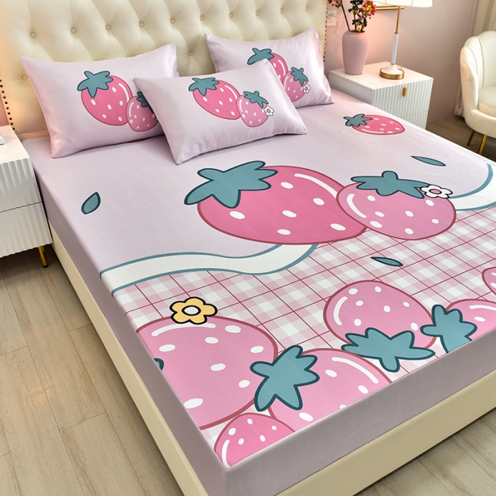 91家纺网 家纺一手货源 找家纺 同田 2023新款大版冰丝床笠凉席三件套空调软席 草莓派