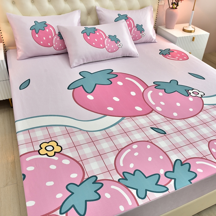 91家纺网 家纺一手货源 找家纺 同田 2023新款大版冰丝床笠凉席三件套空调软席 草莓派