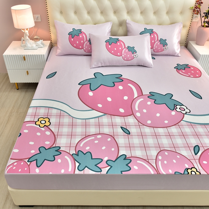 91家纺网 家纺一手货源 找家纺 同田 2023新款大版冰丝床笠凉席三件套空调软席 草莓派