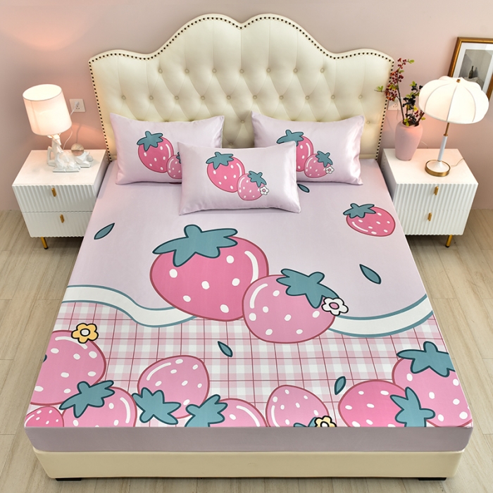 91家纺网 家纺一手货源 找家纺 同田 2023新款大版冰丝床笠凉席三件套空调软席 草莓派