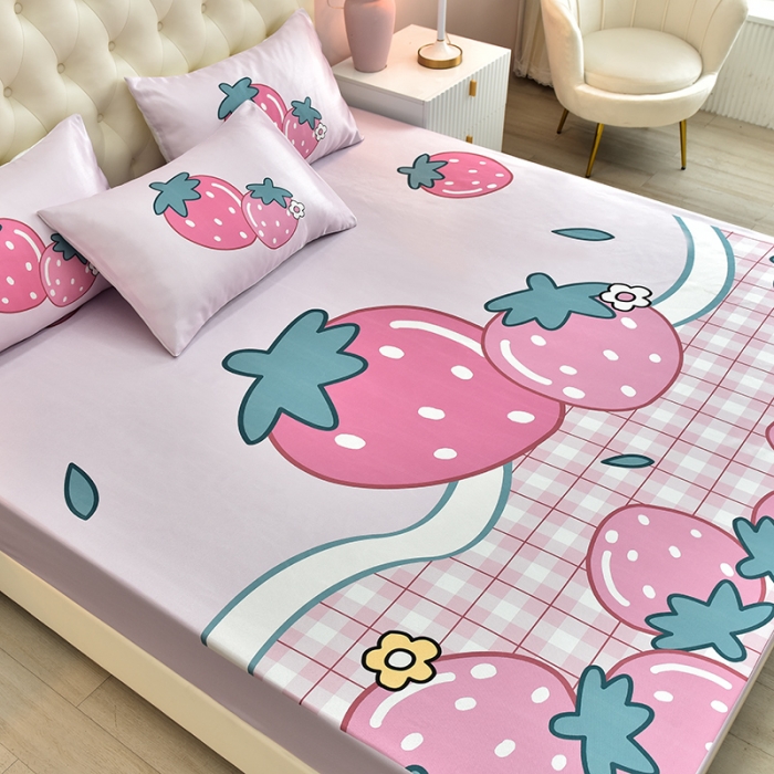 91家纺网 家纺一手货源 找家纺 同田 2023新款大版冰丝床笠凉席三件套空调软席 草莓派