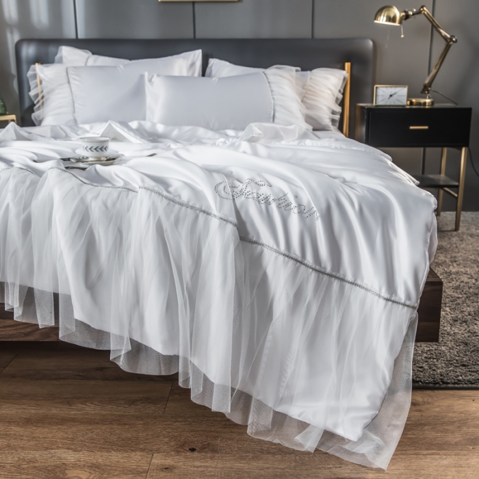 91家纺网 家纺一手货源 找家纺 丽莱美家纺 2024爆款水洗真丝夏被四件套 纯白