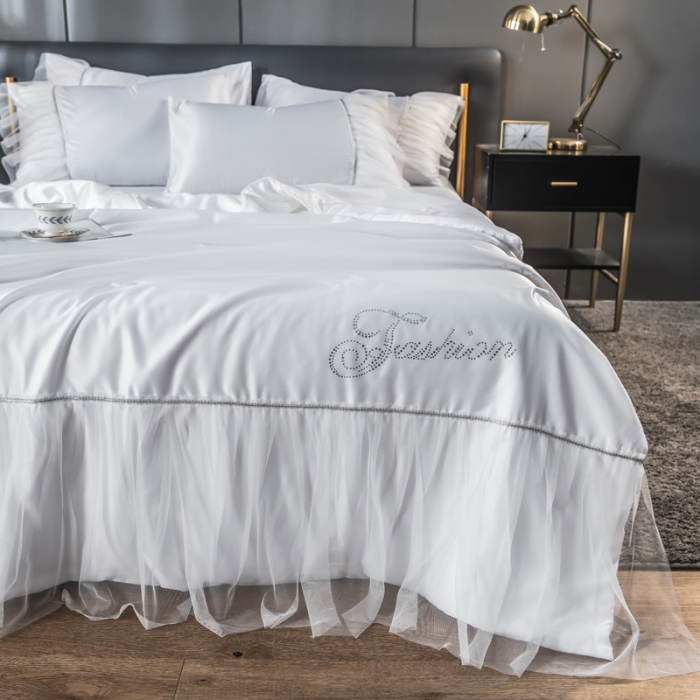 91家纺网 家纺一手货源 找家纺 丽莱美家纺 2024爆款水洗真丝夏被四件套 纯白