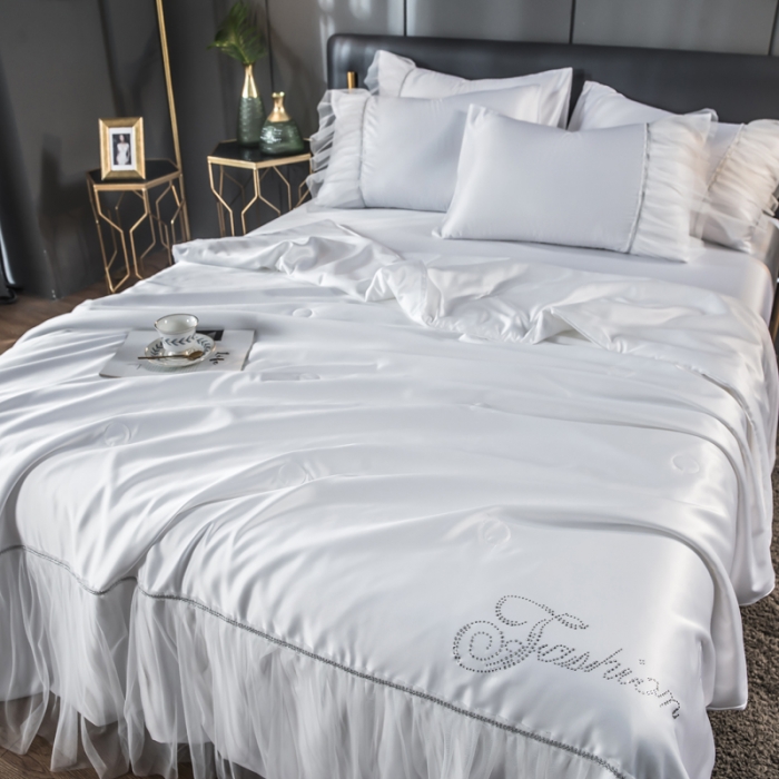 91家纺网 家纺一手货源 找家纺 丽莱美家纺 2024爆款水洗真丝夏被四件套 纯白