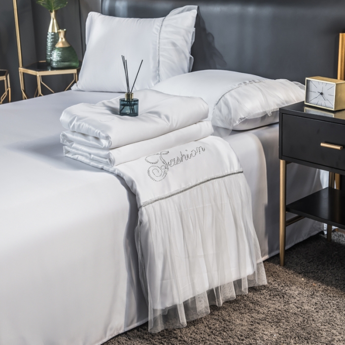 91家纺网 家纺一手货源 找家纺 丽莱美家纺 2024爆款水洗真丝夏被四件套 纯白