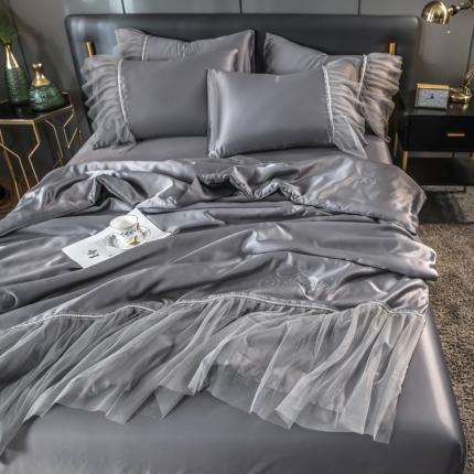 丽莱美家纺 2024爆款水洗真丝夏被四件套 灰色