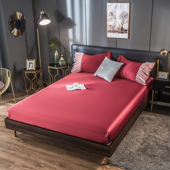 91家纺网 家纺一手货源 找家纺 丽莱美家纺 2026爆款水洗真丝夏被四件套 酒红