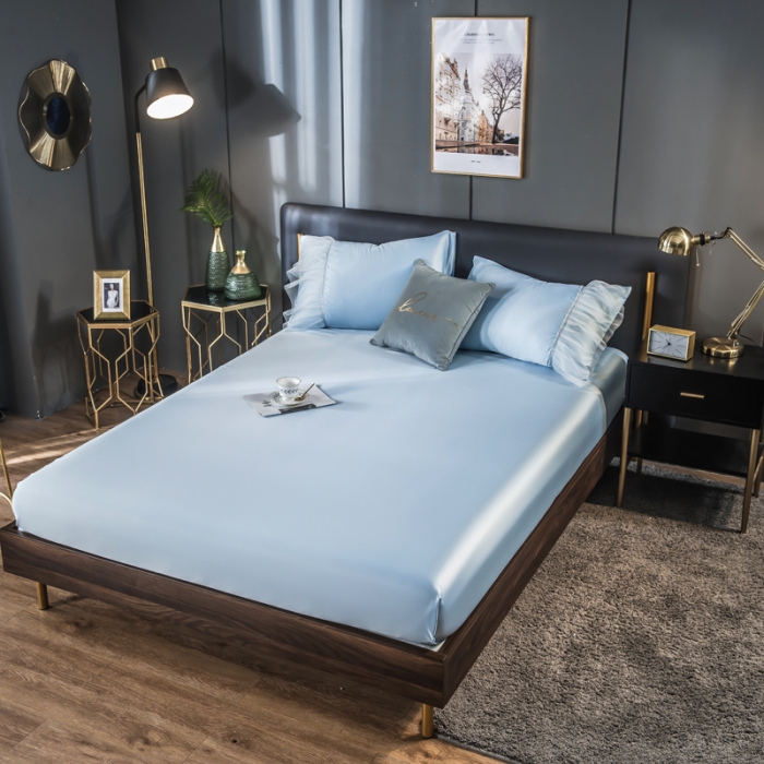 91家纺网 家纺一手货源 找家纺 丽莱美家纺 2026爆款水洗真丝夏被四件套 天蓝