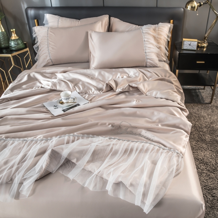 91家纺网 家纺一手货源 找家纺 丽莱美家纺 2026爆款水洗真丝夏被四件套 香槟金