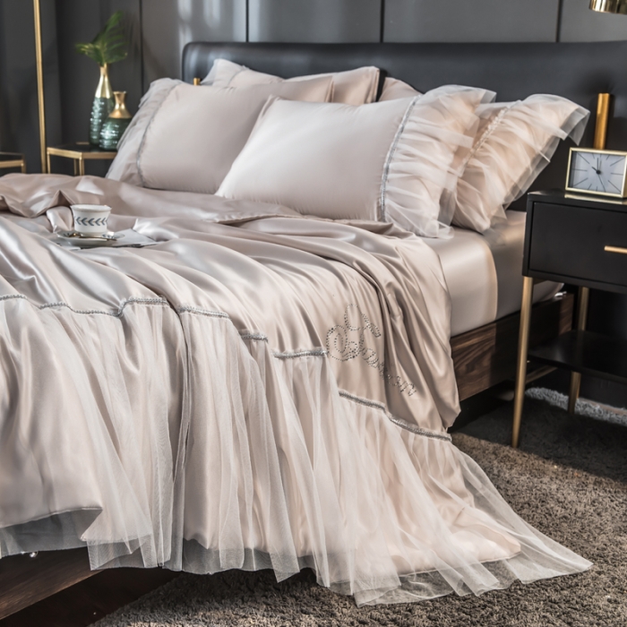 91家纺网 家纺一手货源 找家纺 丽莱美家纺 2026爆款水洗真丝夏被四件套 香槟金