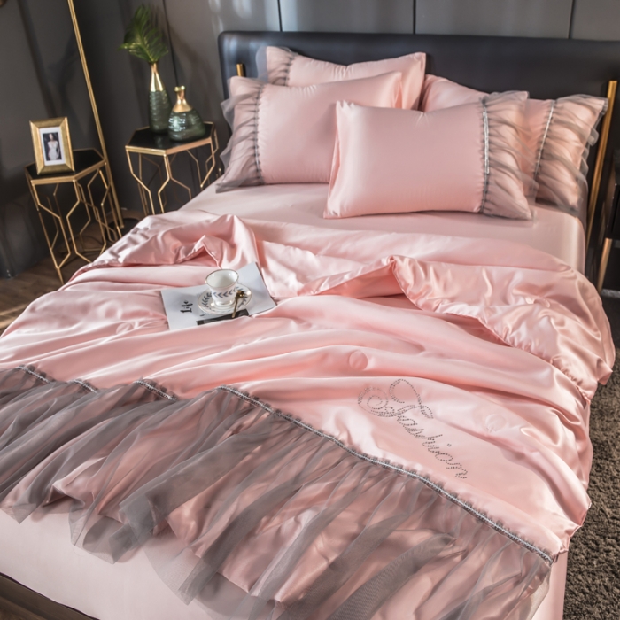 91家纺网 家纺一手货源 找家纺 丽莱美家纺 2024爆款水洗真丝夏被四件套 玉色