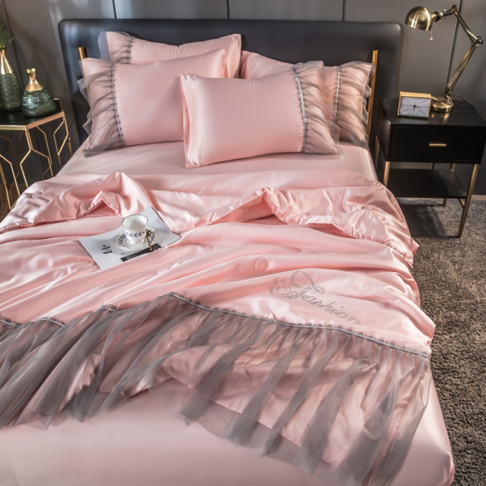 91家纺网 家纺一手货源 找家纺 丽莱美家纺 2024爆款水洗真丝夏被四件套 玉色