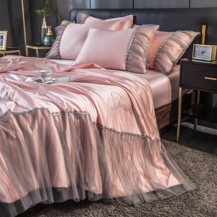 91家纺网 家纺一手货源 找家纺 丽莱美家纺 2024爆款水洗真丝夏被四件套 玉色