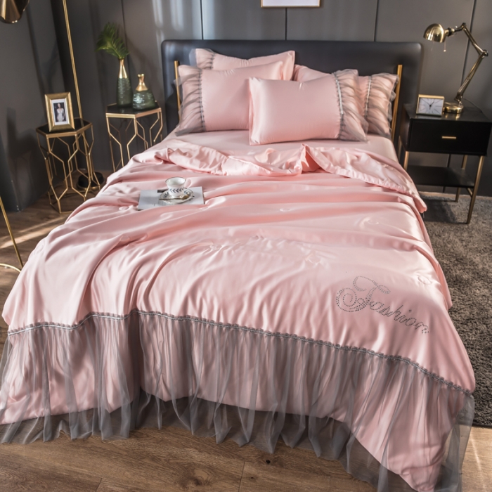 91家纺网 家纺一手货源 找家纺 丽莱美家纺 2024爆款水洗真丝夏被四件套 玉色