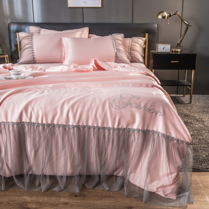 91家纺网 家纺一手货源 找家纺 丽莱美家纺 2024爆款水洗真丝夏被四件套 玉色