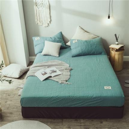 91家纺网 家纺一手货源 找家纺 菊上 2021新款日式-水洗棉床笠（全棉夹棉款） 青玄