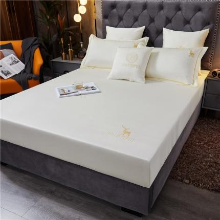 91家纺网 家纺一手货源 找家纺 菊上 2021新款60长绒棉-单品床笠（幸福鹿系列） 米白