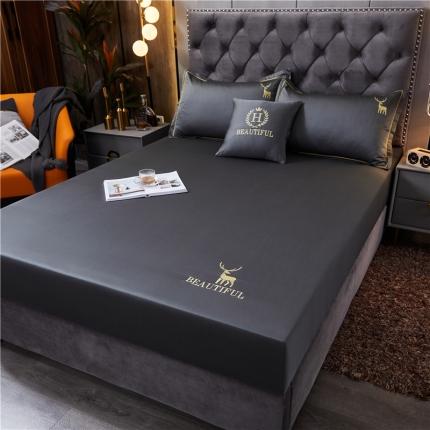 91家纺网 家纺一手货源 找家纺 菊上 2021新款60长绒棉-单品床笠（幸福鹿系列）绅灰