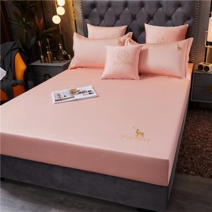 91家纺网 家纺一手货源 找家纺 菊上 2021新款60长绒棉-单品床笠（幸福鹿系列）玉粉