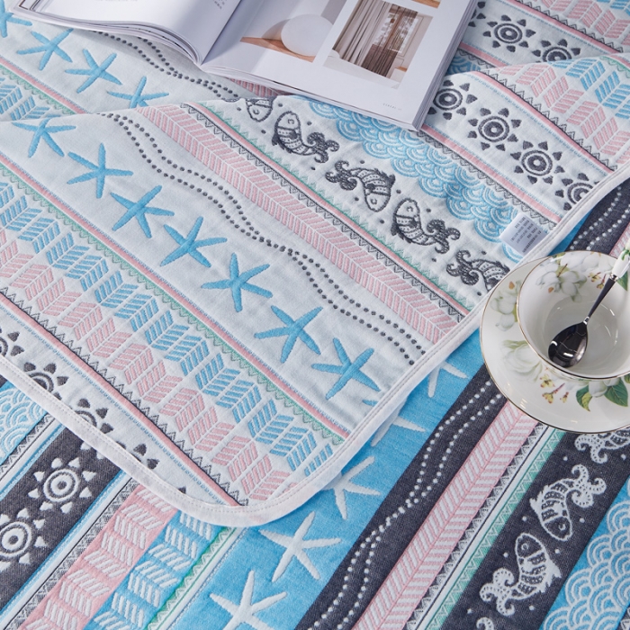 91家纺网 家纺一手货源 找家纺 朴尔 2021新款全棉六层纱布凉席床单床盖 海岸清风