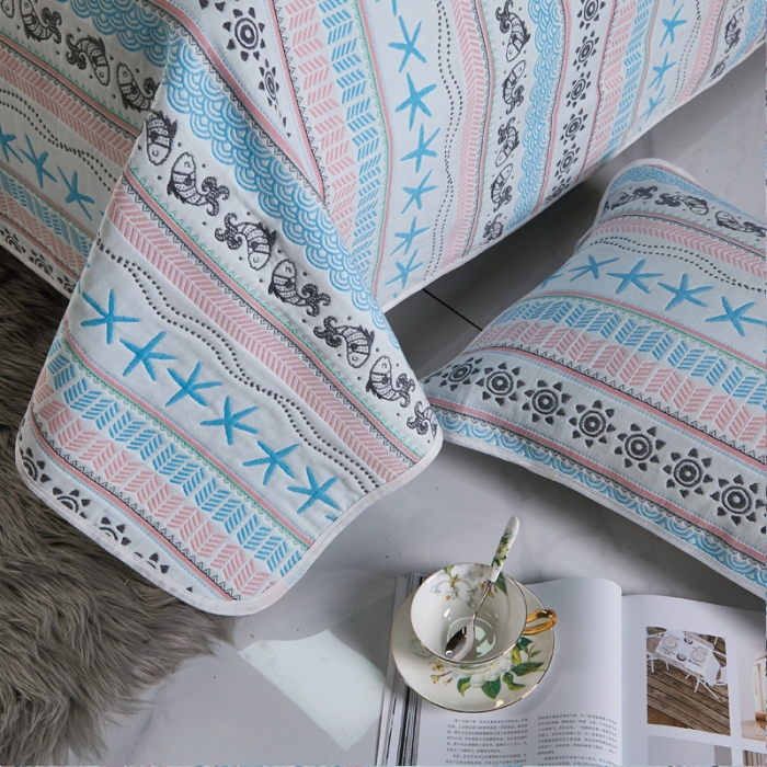 91家纺网 家纺一手货源 找家纺 朴尔 2021新款全棉六层纱布凉席床单床盖 海岸清风