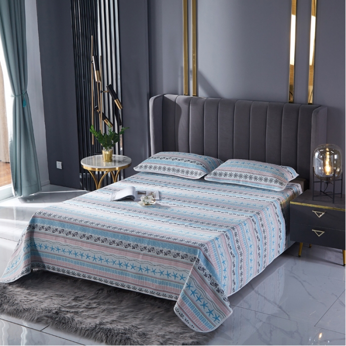 91家纺网 家纺一手货源 找家纺 朴尔 2021新款全棉六层纱布凉席床单床盖 海岸清风