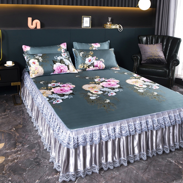 91家纺网 家纺一手货源 找家纺 迷仙巢2021新款冰丝凉席（床裙款） 爱的花海