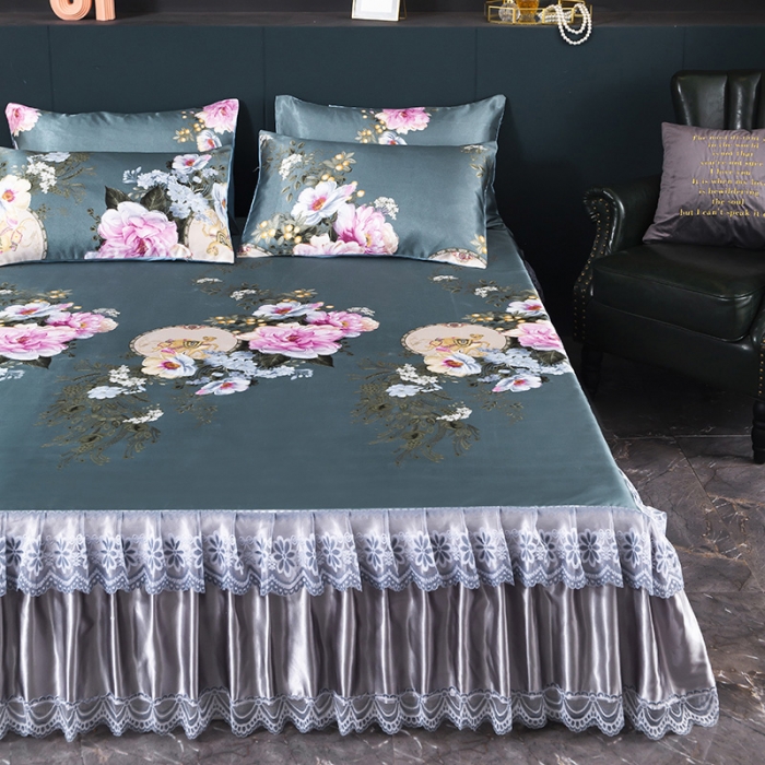 91家纺网 家纺一手货源 找家纺 迷仙巢2021新款冰丝凉席（床裙款） 爱的花海