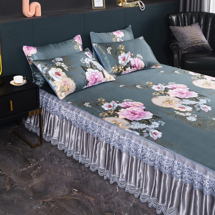 91家纺网 家纺一手货源 找家纺 迷仙巢2021新款冰丝凉席（床裙款） 爱的花海