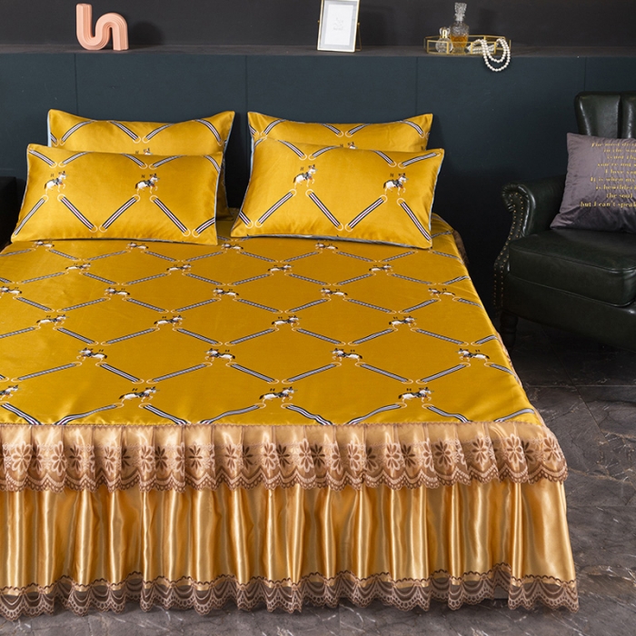 91家纺网 家纺一手货源 找家纺 迷仙巢2021新款冰丝凉席（床裙款） 策马奔腾