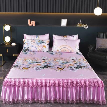 迷仙巢2021新款冰丝凉席（床裙款） 春色满园粉