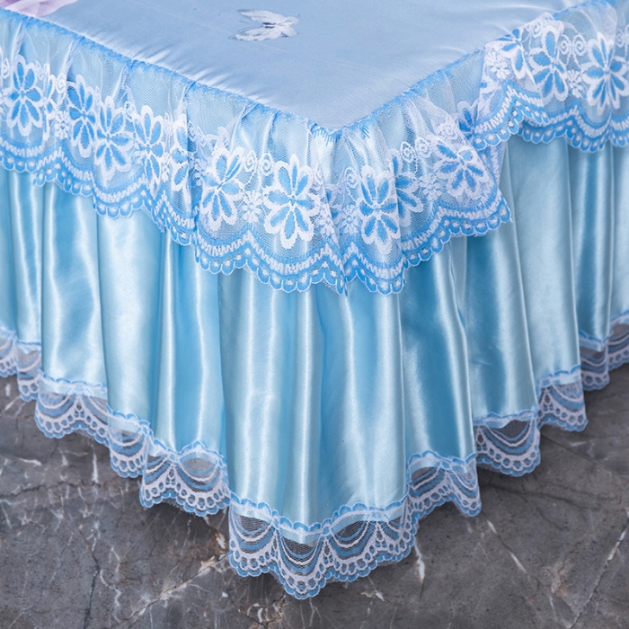 91家纺网 家纺一手货源 找家纺 迷仙巢2021新款冰丝凉席（床裙款） 春色满园蓝