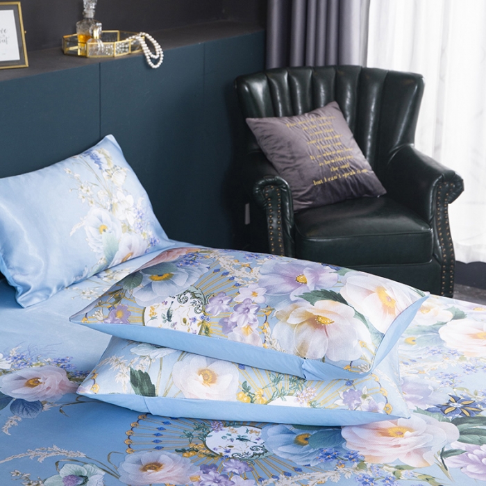 91家纺网 家纺一手货源 找家纺 迷仙巢2021新款冰丝凉席（床裙款） 春色满园蓝