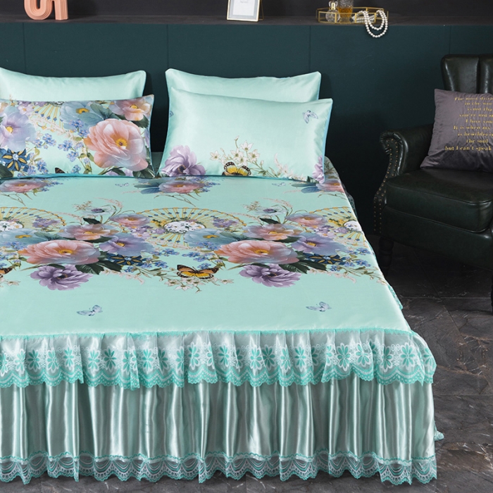 91家纺网 家纺一手货源 找家纺 迷仙巢2021新款冰丝凉席（床裙款） 春色满园绿