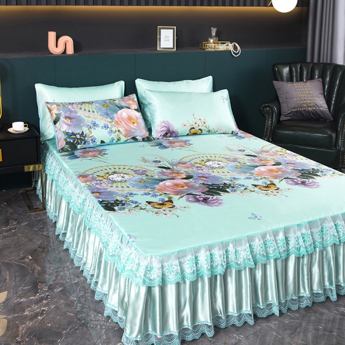 91家纺网 家纺一手货源 找家纺 迷仙巢2021新款冰丝凉席（床裙款） 春色满园绿