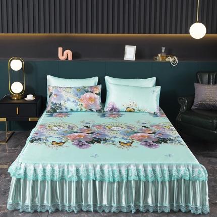 迷仙巢2021新款冰丝凉席（床裙款） 春色满园绿