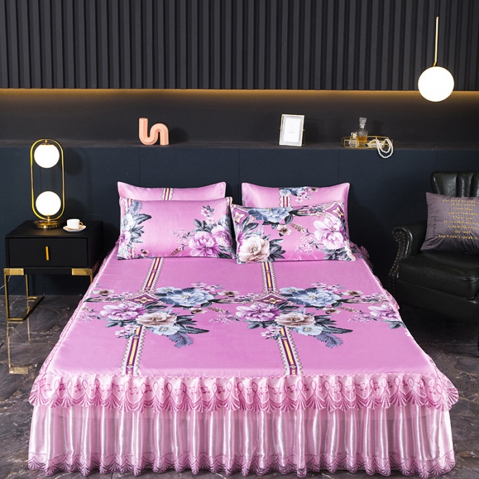 91家纺网 家纺一手货源 找家纺 迷仙巢2021新款冰丝凉席（床裙款） 繁花似锦