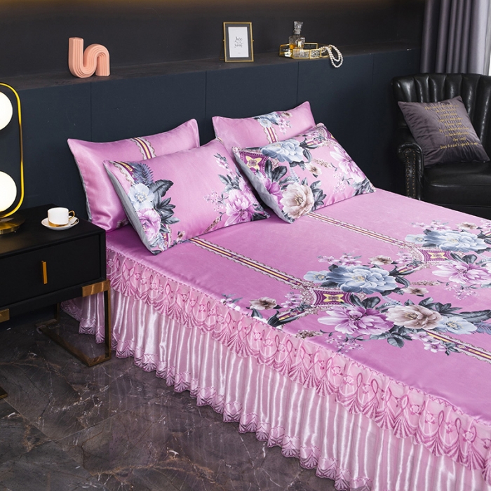 91家纺网 家纺一手货源 找家纺 迷仙巢2021新款冰丝凉席（床裙款） 繁花似锦