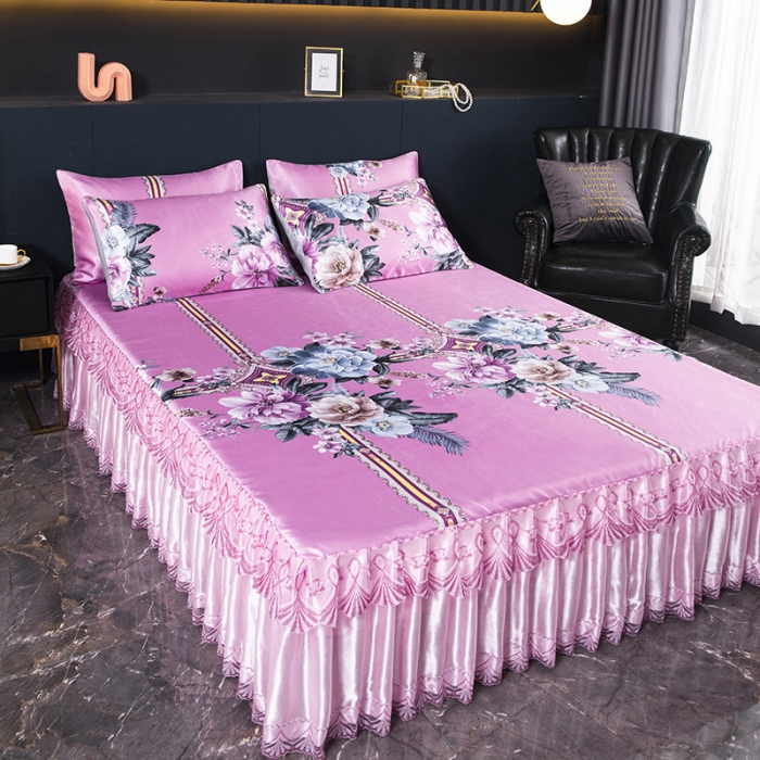 91家纺网 家纺一手货源 找家纺 迷仙巢2021新款冰丝凉席（床裙款） 繁花似锦