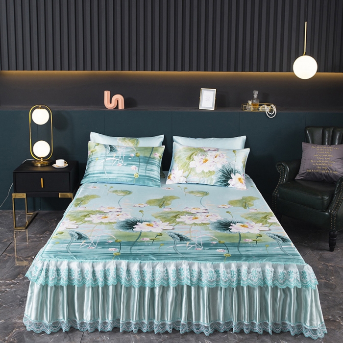 91家纺网 家纺一手货源 找家纺 迷仙巢2021新款冰丝凉席（床裙款） 荷塘月色