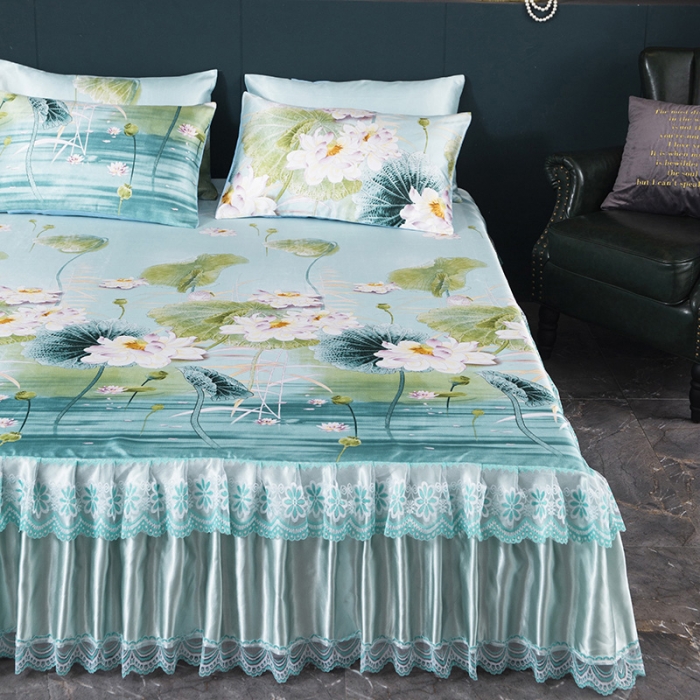 91家纺网 家纺一手货源 找家纺 迷仙巢2021新款冰丝凉席（床裙款） 荷塘月色